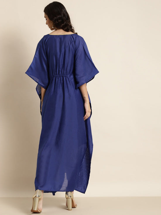 Royal Blue Chanderi Lace Kaftan With Slip