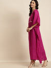 Fuchsia Chanderi Lace Kaftan With Slip