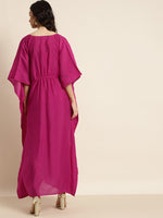 Fuchsia Chanderi Lace Kaftan With Slip