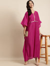 Fuchsia Chanderi Lace Kaftan With Slip