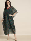 Women Teal Patola Kaftan With Slip