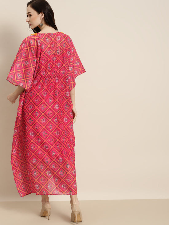 Women Pink Patola Kaftan With Slip