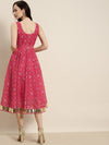 Women Pink Patola Sleeveless Anarkali Dress