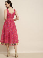 Women Pink Patola Sleeveless Anarkali Dress