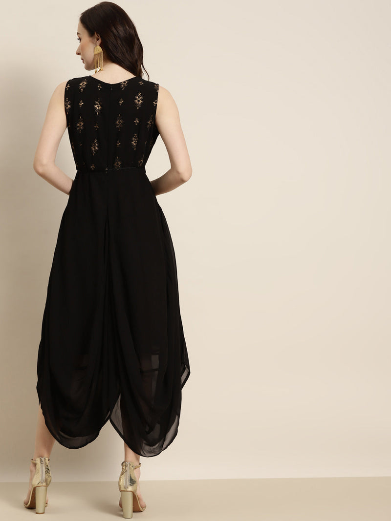 Wholesale Women Black Sleeveless Foil Dhoti Dress – Tradyl