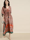 Women Orange & Green Paisely Kaftan Dress