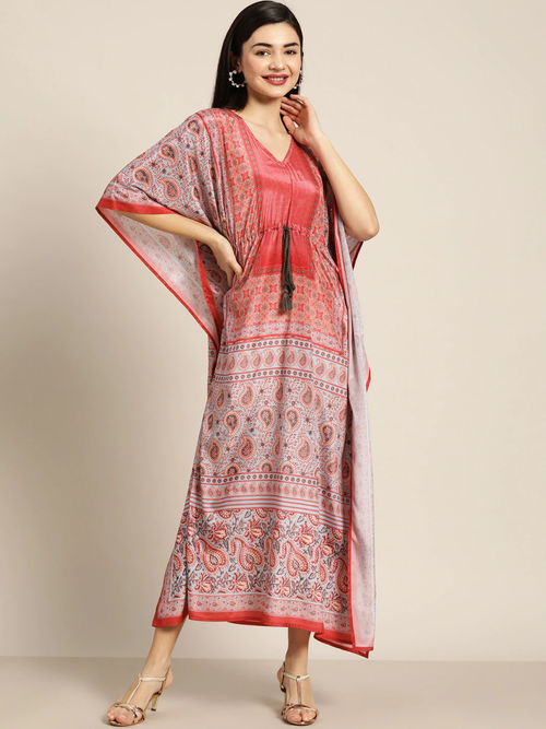 Women Pink & Blue Paisely Kaftan Dress