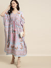 Women Sky Blue Floral Kaftan Dress