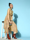 Women Mustard Lehariya Asymmetrical Dress