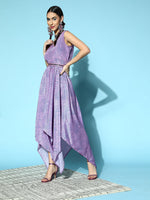 Women Purple Lehariya Asymmetrical Dress