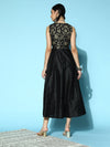 Women Black Brocade Sleeveless Anarkali Maxi