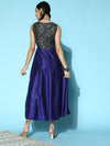 Women Navy Brocade Sleeveless Anarkali Maxi