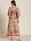 Women Beige & Red Floral Kaftan Dress