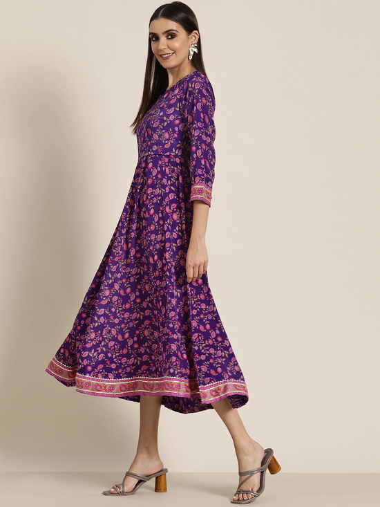 Women Purple Floral Anarkali Dress