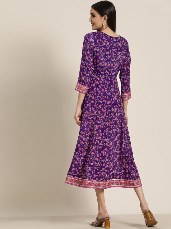 Women Purple Floral Anarkali Dress