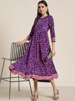 Women Purple Floral Anarkali Dress