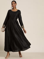 Women Black Gota Detail Anarkali Maxi Dress