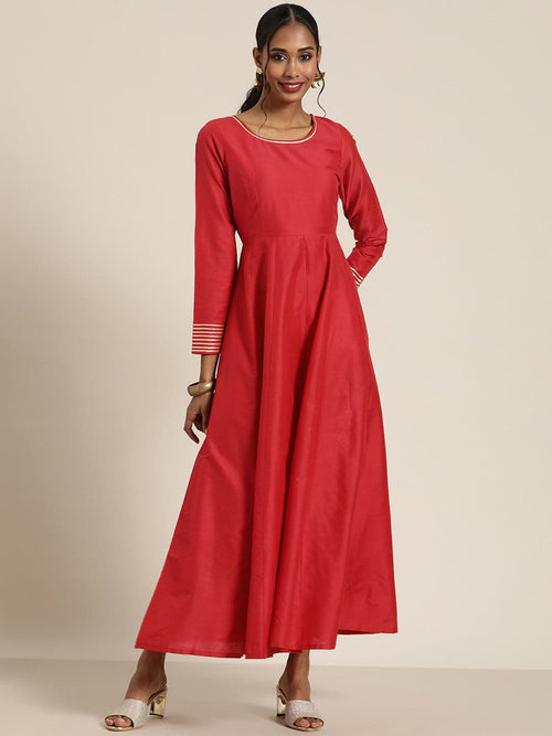 Women Red Gota Detail Anarkali Maxi Dress