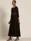 Women Black Anarkali Maxi With Red Striped Dupatta