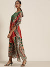 Women Red & Green Floral Kaftan Dress