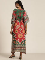 Women Red & Green Floral Kaftan Dress