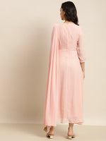 Women Baked Pink Embroidered Belt Dupatta Dress