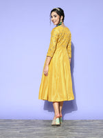 Women Mustard Mirror Embroidered Anarkali Dress