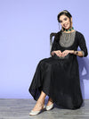 Women Black Mirror Embroidered Bodice Anarkali Dress