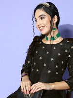 Women Black Mirror Embroidered Anarkali Dress