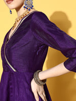Women Purple Foil Print Wrap Anarkali Dress