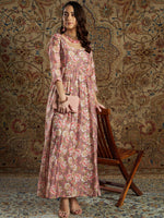 Women Mauve Chanderi Floral Anarkali Maxi Dress