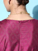 Women Burgundy Cotton Silk Foil Anarkali Dress