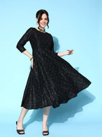 Women Black Cotton Silk Foil Anarkali Dress