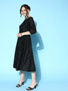 Women Black Cotton Silk Foil Anarkali Dress