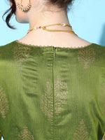 Women Green Cotton Silk Foil Anarkali Dress
