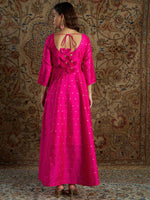 Women Fuchsia Jacquard Anarkali Maxi Dress
