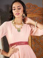 Women Pink Embroidered Belt Dhoti Dress