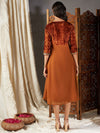 Women Rust Embroidered V-Neck Dress
