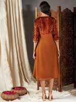 Women Rust Embroidered V-Neck Dress
