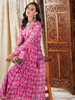 Women Pink Floral Wrap Anarkali Dress