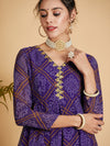 Women Purple & White Bandhej Anarkali Dress
