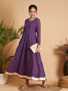 Women Purple Dot Foil Print Anarkali Dress