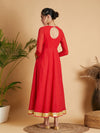 Women Red Dot Foil Print Anarkali Dress