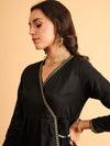Women Black Angrakha Anarkali Dress With Slip