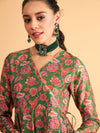 Women Green Floral Wrap Anarkali Maxi Dress