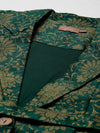Green Jacquard Floral Self-Belt Long Jacket
