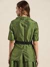 Green Short Sleeve Fabric-Belt Blazer