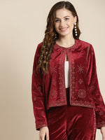 Maroon Velvet Embroidered Jacket