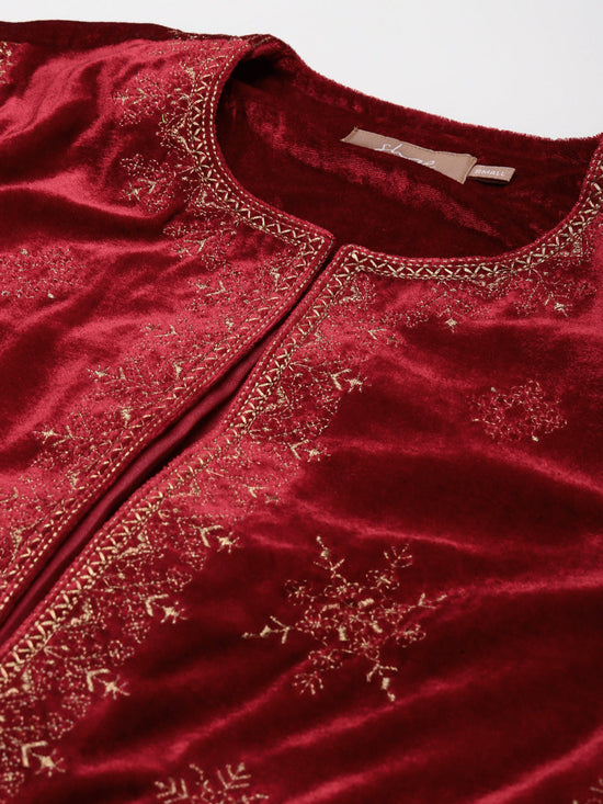 Maroon Velvet Embroidered Jacket