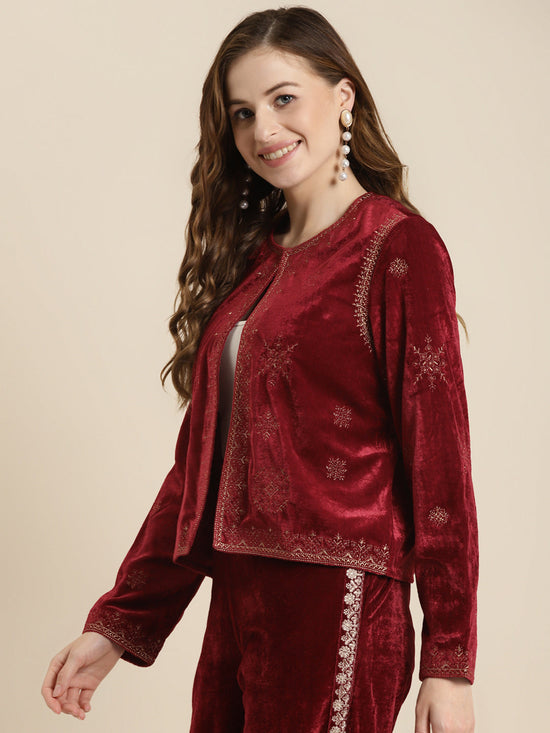 Maroon Velvet Embroidered Jacket